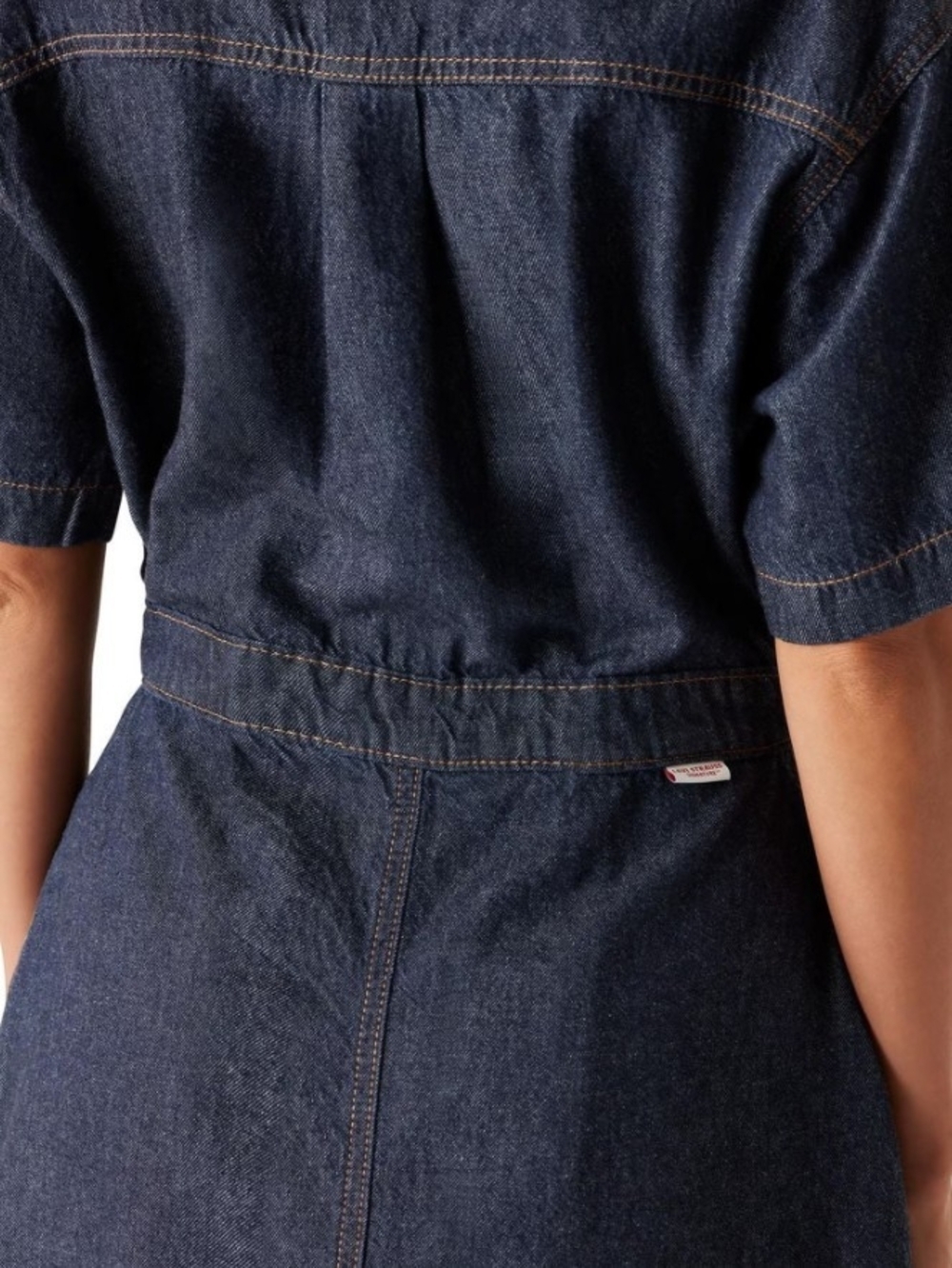 Classic Dark Blue Denim Short-Sleeve Jean Overalls Dress - Picture 3 of 7